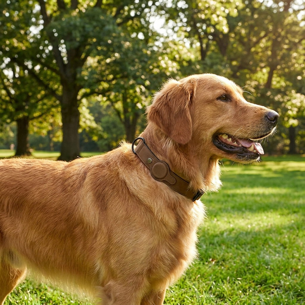Collier pour chien en cuir avec emplacement pour traceur