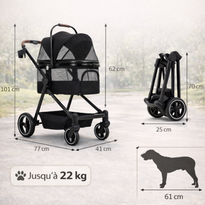 Poussette premium pour chien (max 22kg)