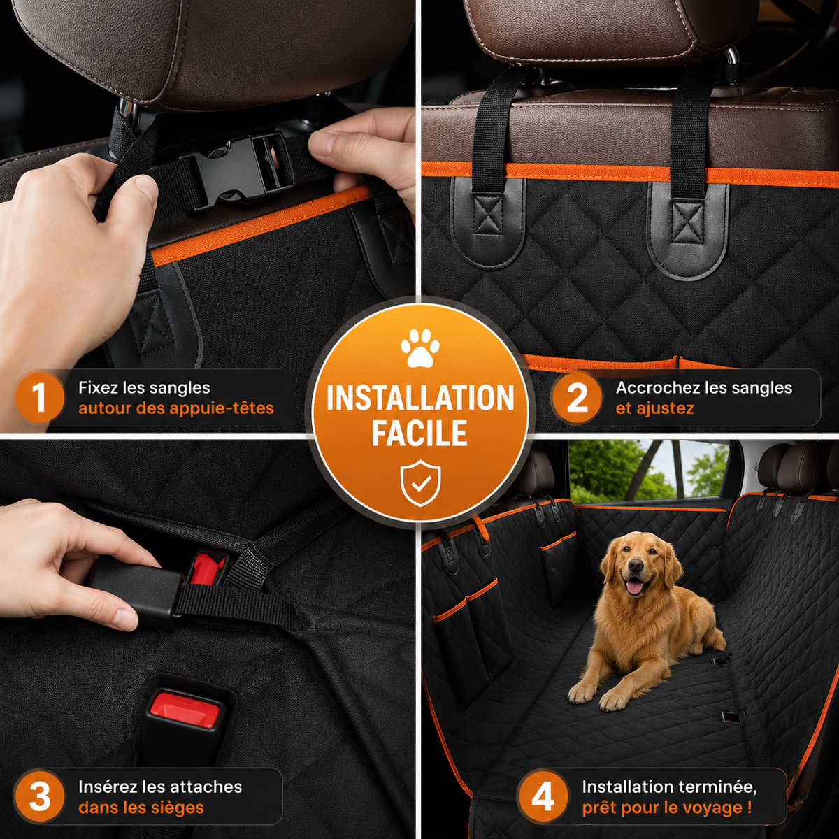 Housse imperméable pour siège arrière de voiture pour chien