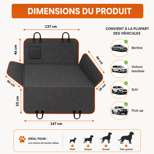 Housse imperméable pour siège arrière de voiture pour chien