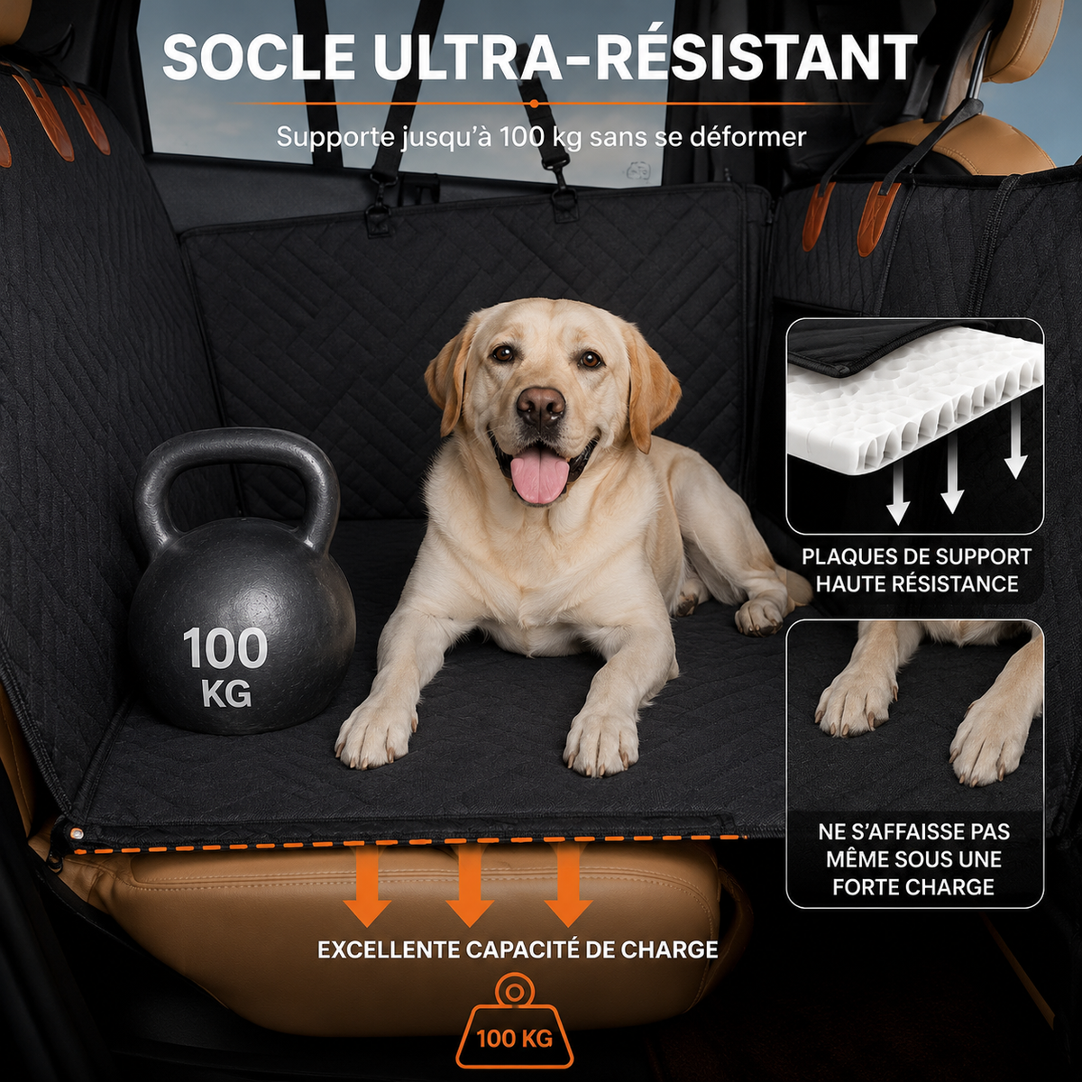 Housse de Protection Voiture Chien | Socle Rigide jusqu'à 100 kg