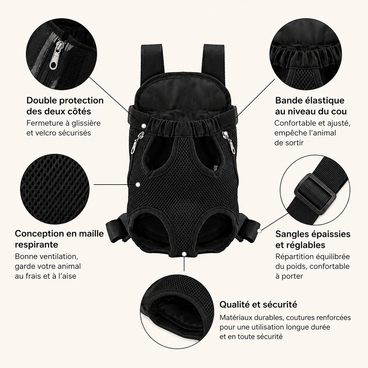 Sac porte-chien ventral jusqu'à 9,5 kg