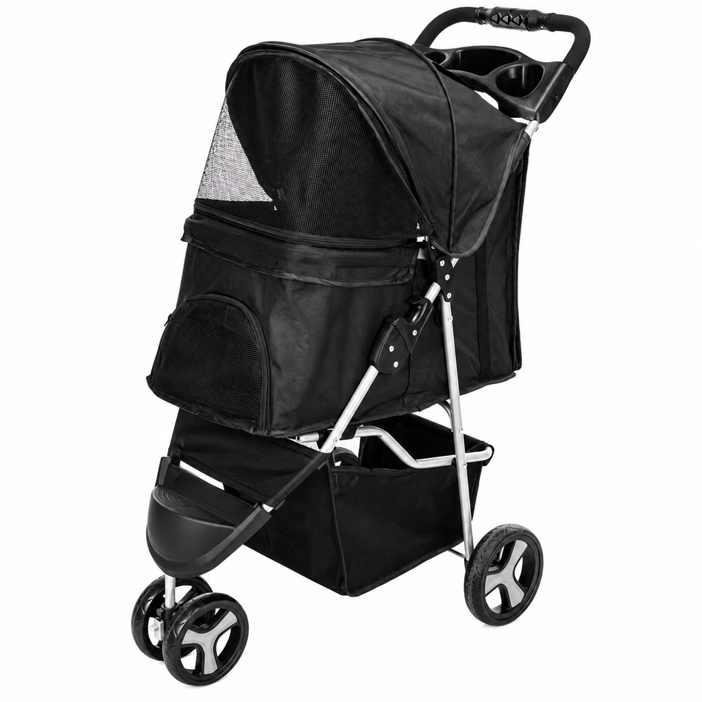 Poussette chien 3 roues | Élégante & robuste pour chiens jusqu'à 16 kg