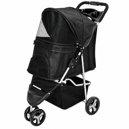 Poussette chien 3 roues | Élégante & robuste pour chiens jusqu'à 16 kg