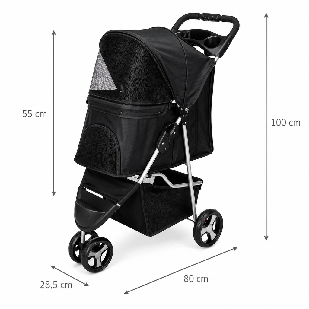 Poussette chien 3 roues | Élégante & robuste pour chiens jusqu'à 16 kg